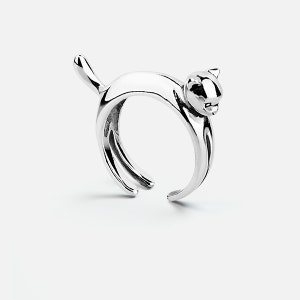 Adjustable Open Handcrafted Jewelry Cat ring in sterling silver image 4