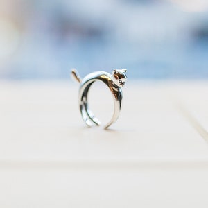 Adjustable Open Handcrafted Jewelry Cat ring in sterling silver image 6