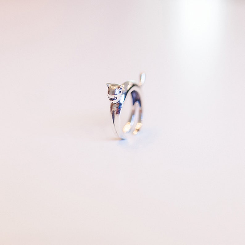 Adjustable Open Handcrafted Jewelry Cat ring in sterling silver image 7