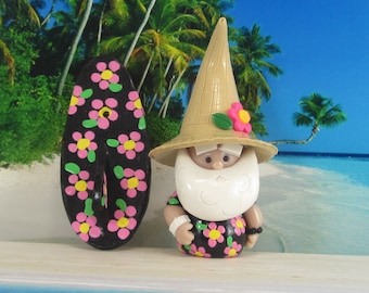 Beach Comber Gnome for Tropical Island Fairy Garden OOAK with surfboard, handmade