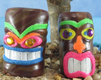 Tiki Pair for Tropical Island Fairy Garden OOAK handmade miniature