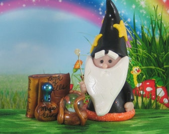 Wizard Gnome for Fairy Garden with magical tools OOAK handmade miniature