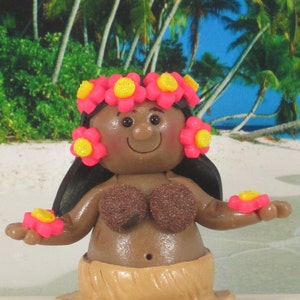 Hula Girl for Tropical Fairy Garden or Cake Topper OOAK handmade