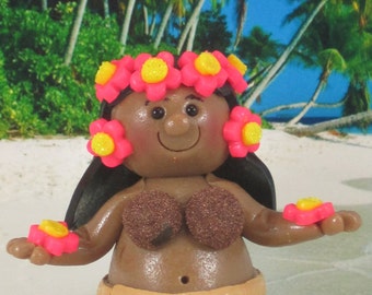 Hula Girl for Tropical Fairy Garden or Cake Topper OOAK handmade