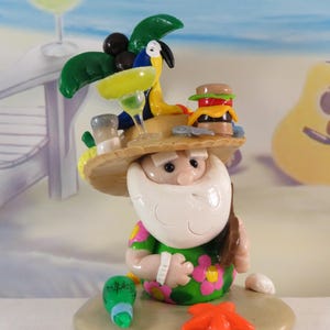 Parrothead Jimmy Buffett Fan Gnome for Fairy Garden, Cake Topper, OOAK handmade miniature