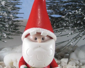 Santa Gnome for Christmas Fairy Garden or Cake Topper OOAK ornament handmade miniature