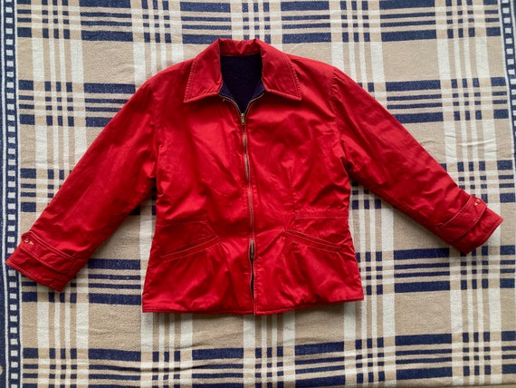 40s M Reversible Ski Jacket Sportswear Red Cotton… - image 1