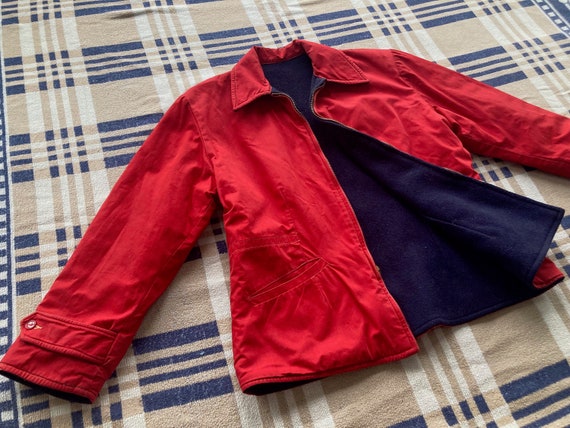40s M Reversible Ski Jacket Sportswear Red Cotton… - image 6