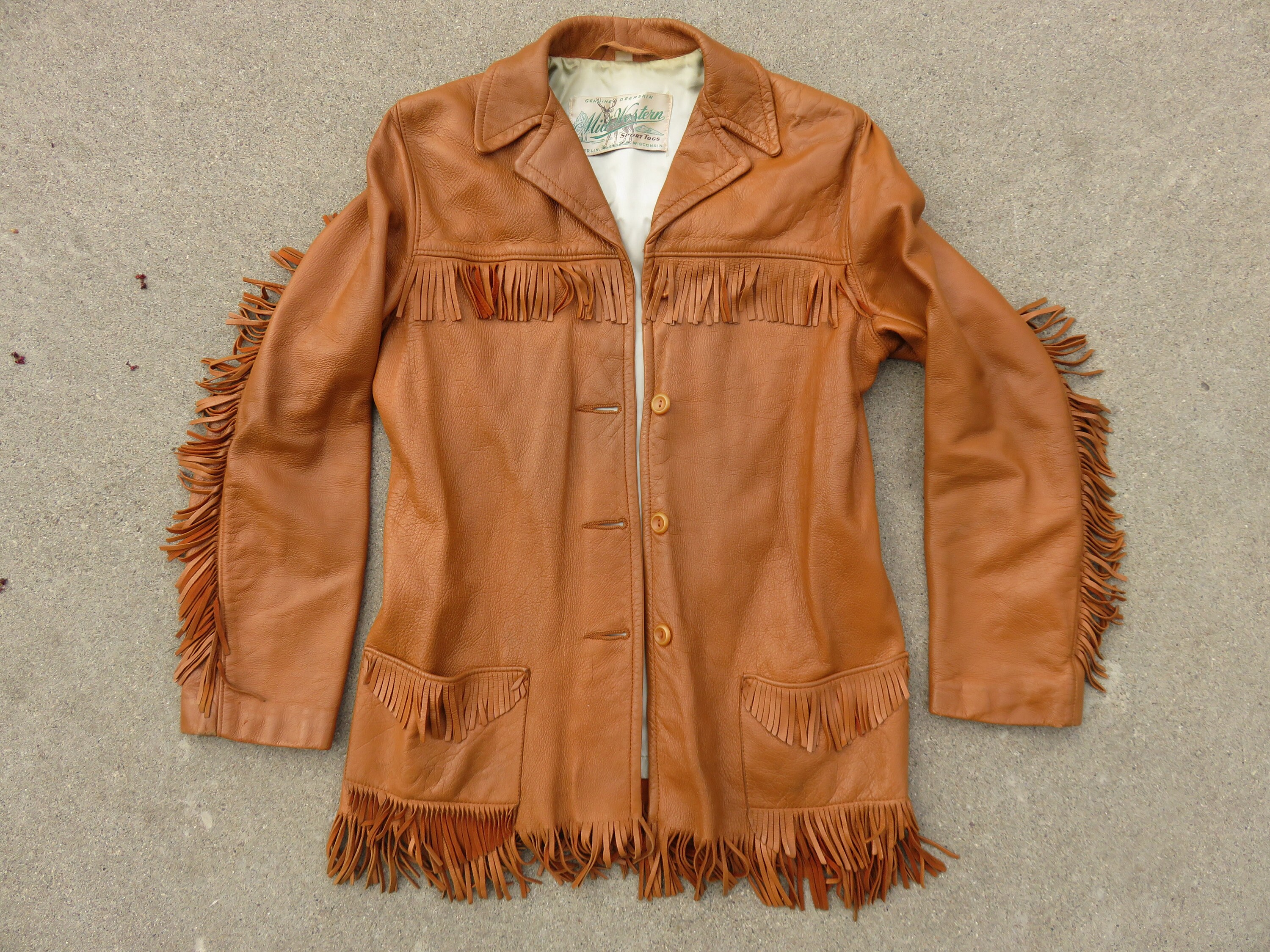 XS S 60s Deerskin Fringe Jacket Western Leather Coat Button Down