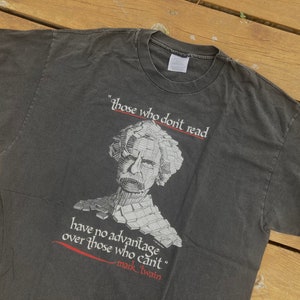 XL 90-tals svart bomulls-T-shirt med Mark Twain-motiv, konst från 1996, 1990-talet