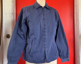 50s Cotton Ski Jacket by Kerribrooke, Flannel Lined with Cinch Buckle Waist Lightweight Zip Front Made in USA 1950s