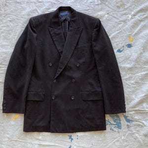 Size 44 Long 1950s Double Breasted Flecked Wool Sport Coat Peak Lapels Dark Brown with Orange Fleck Atomic Pattern 50s Suit Jacket 1940s 40s