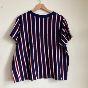 70s Boxy Striped T Shirt Navy Red and White Hand Made 1970s