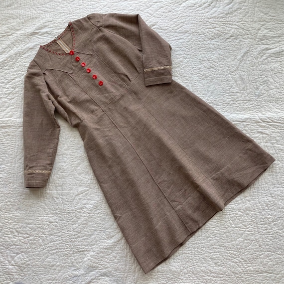 M 40s Homespun Wool Dress Long Sleeve Handmade Wo… - image 1