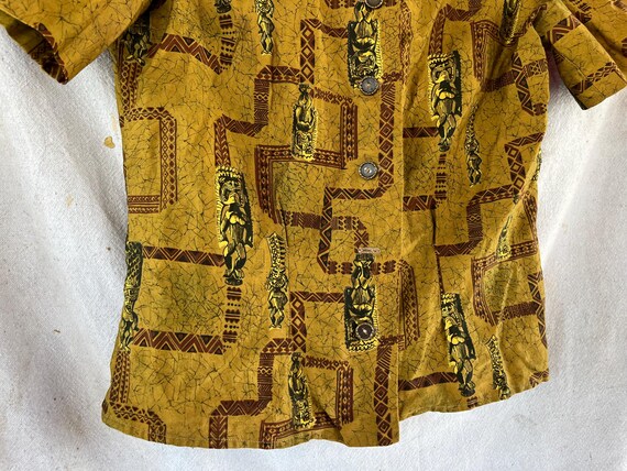 XS 50s Cotton Tiki Pattern Blouse Hawaiian Collar… - image 3