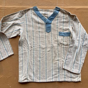 XS jaren 1930 pyjamashirt gestreept katoenflanel &quot;Nite Kraft&quot; Pullover antieke nachtshirt Tee 30s 20s jaren 1920 klein