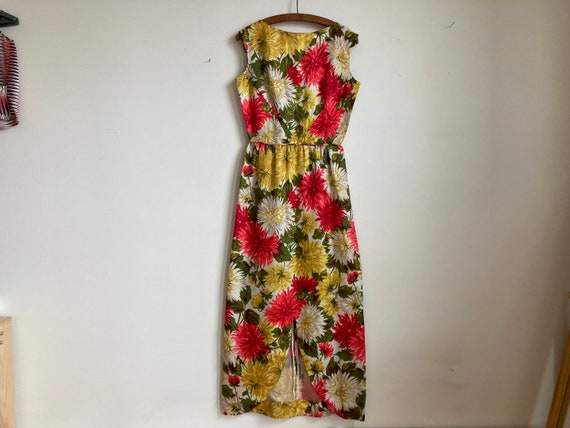 Gorgeous 60s Floral Print Dress Cutaway Hem Sleev… - image 1