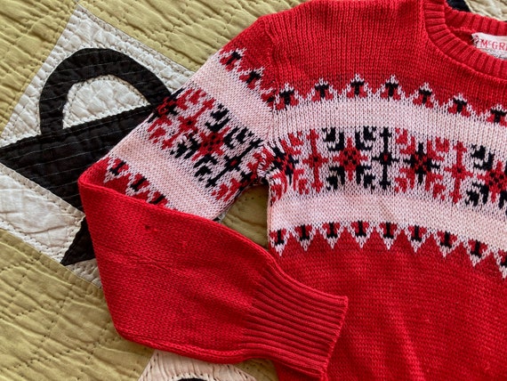 40s Mcgregor Red Wool Snowflake Pattern Sweater Knutun Norse