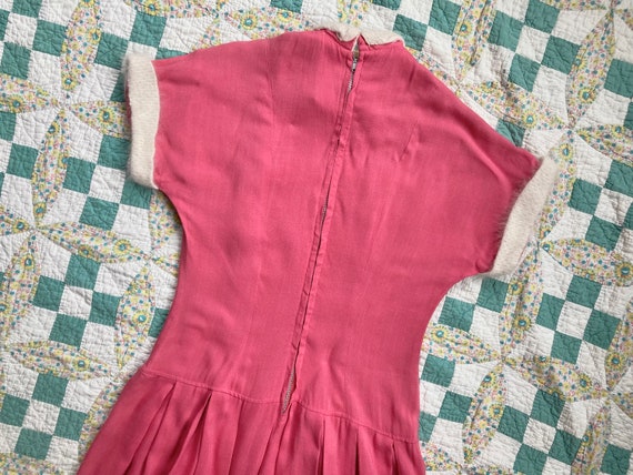 50s Bubble Gum Pink Linen Drop-Waist Dress with A… - image 10
