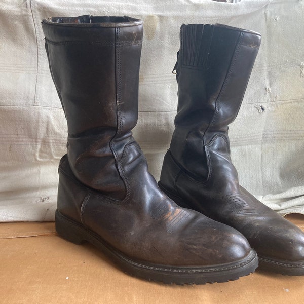 Rare Size 10 1/2 60s Western Style Motorcycle Boots Riding Boots Zip Up Goodyear Soles 1960s 70s 1970s