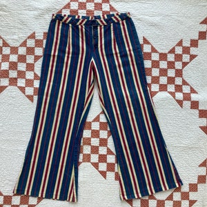 80er 60er Jahre Gestreifte Baumwolle Low Rise Schlagjeans Handmade Denim Schlaghose 1960er 70er 1970er Jahre