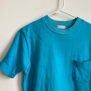 50s Munsingwear Pocket Tee Cotton Knit Turquoise Blue Green Thrashed 1950s 60s 1960s