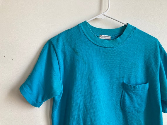 50s Munsingwear Pocket Tee Cotton Knit Turquoise … - image 1