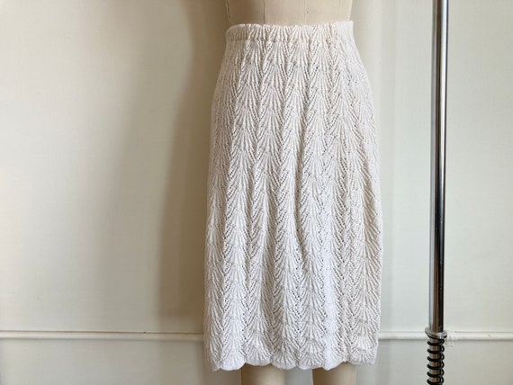 Vintage White Cotton Crochet Skirt Midi Length Cr… - image 1