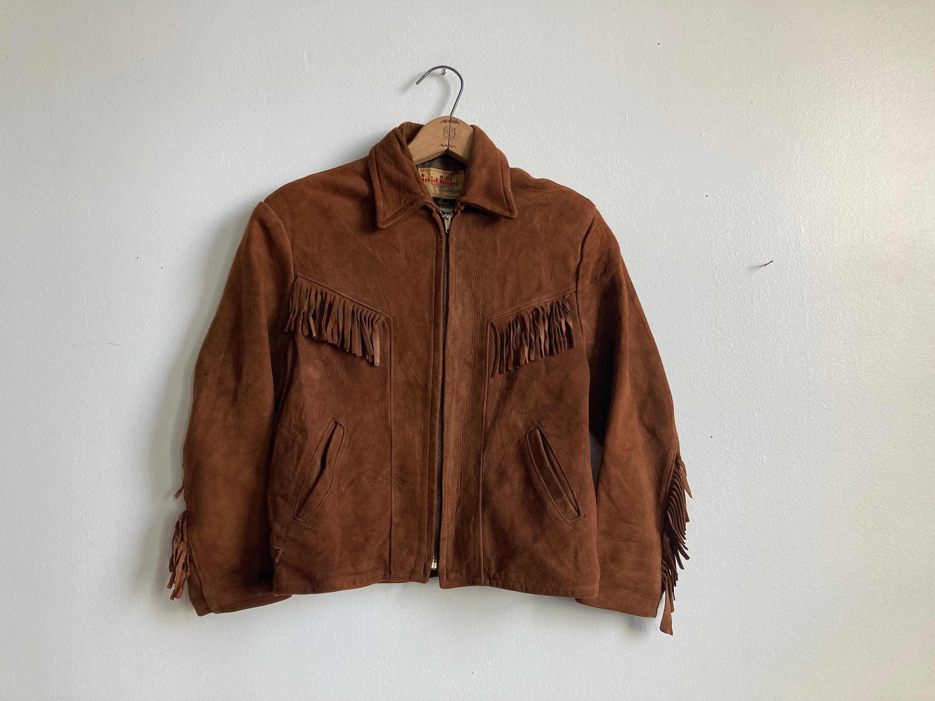 Real Vintage Search Engine xs 1950S Suede Fringe Jacket Cinch Back Western Irvin Foster Sportswear Buckle-Back 50S 40S 1940S $168.00 AT vintagedancer.com