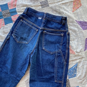 24 25&quot; 70s Dark Wash Denim Carpenter Jeans High Waist Flare Leg Pants by March 1 1970s