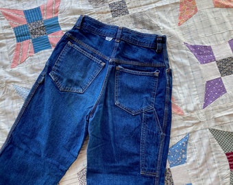 24 25&quot; 70s Dark Wash Denim Carpenter Jeans High Waist Flare Leg Pants by March 1 1970s