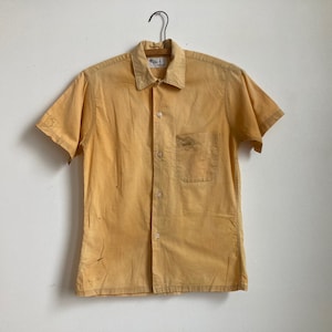 Sm 50s Cotton Button Down Shirt Scouts Iron Ons Canoeing Outdoors Wilderness Short Sleeve Button Up Blouse Town Topic 1950s