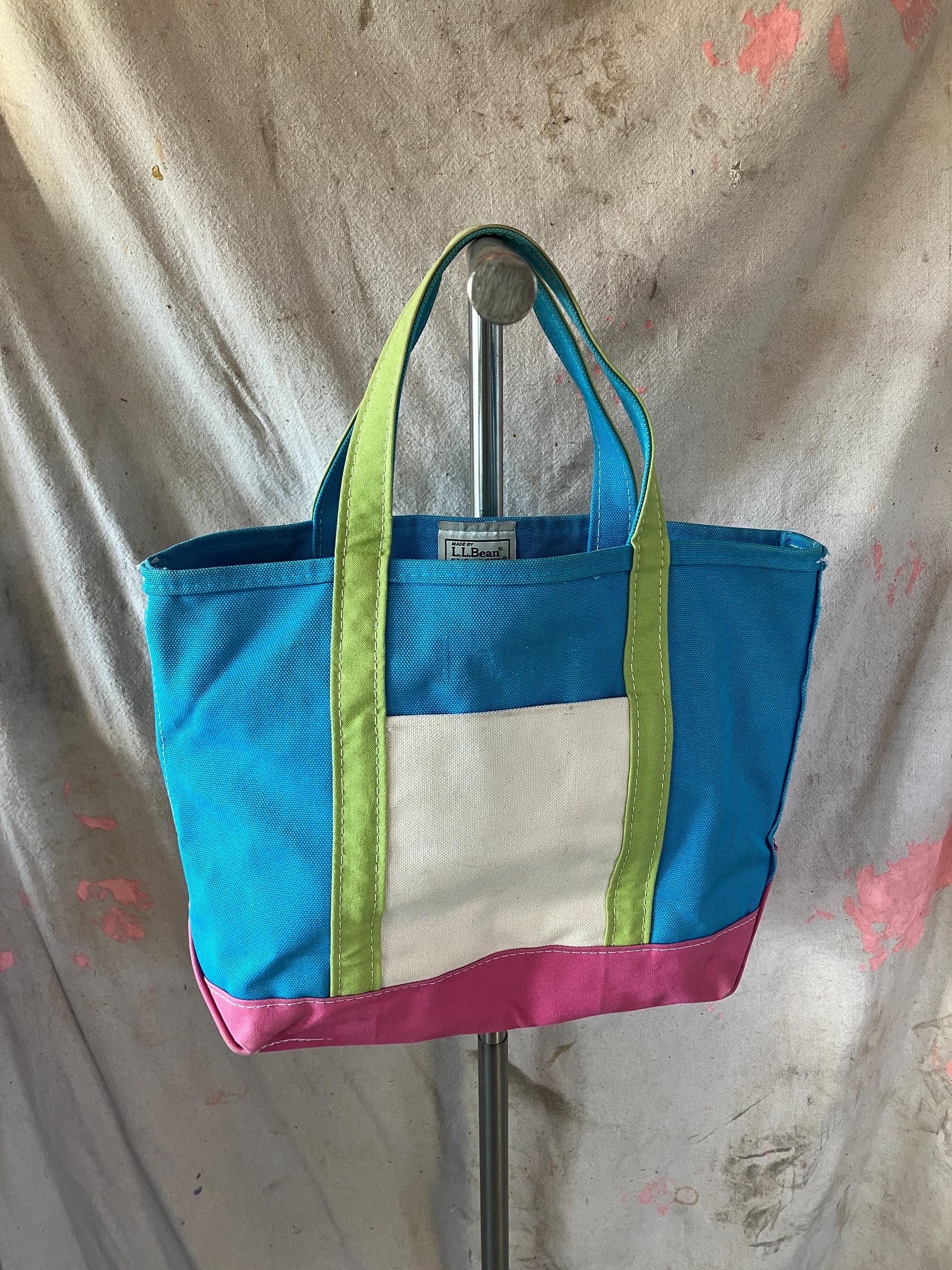 Custom LL Bean Boat & Tote Color Block Canvas Bag Pink Blue Green