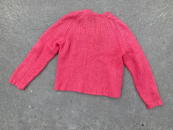 50s Bubblegum Pink Mohair Cardigan Hand Knit Fuzz… - image 2