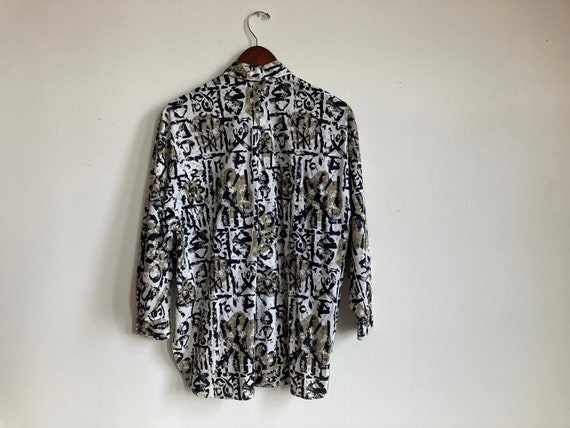 S M 80s Cotton Abstract Pattern Button-Down Shirt… - image 8