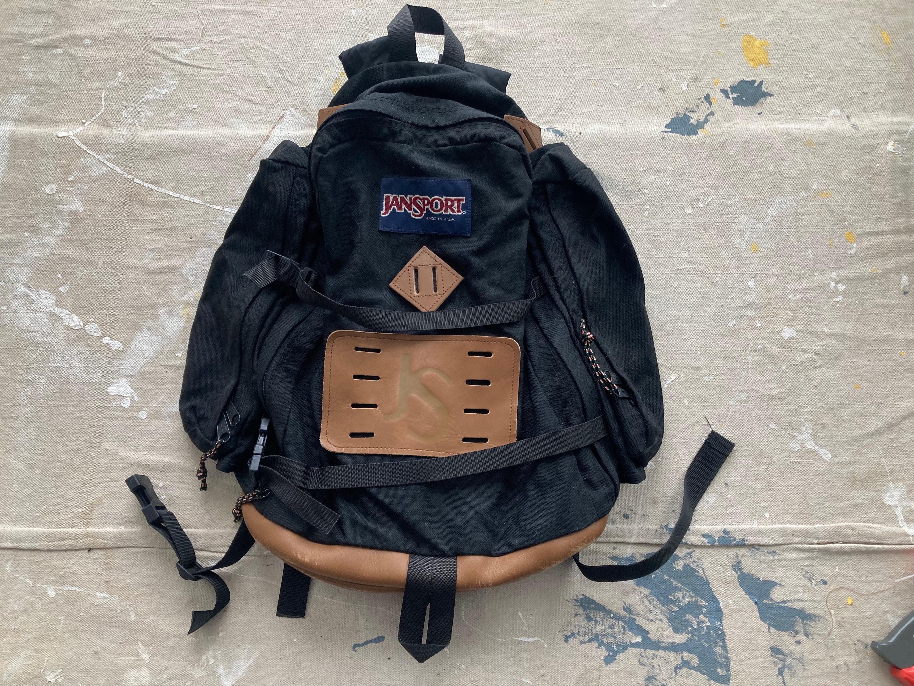Rare Black Jansport Leather Bottom Backpack Day Pack Made in Rare Black Jansport Leather Bottom Backpack Day Pack Made in