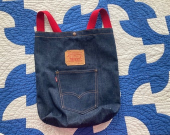 70s Levis 501 Backpack Dark Denim Red Tab Paper Tag Branded Snap Now Designs San Francisco Cotton 1970s 1980s 80s