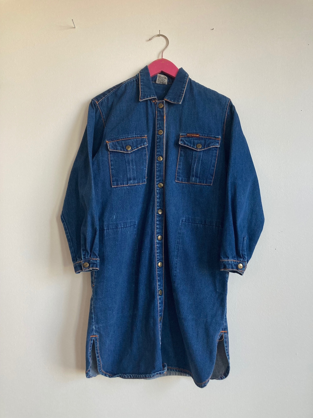 80s 90s Gitano Denim Dress Long Sleeve Military Chic Deconstructed Dark 80s-90s-gitano-denim-dress-long-sleeve-military-chic-deconstructed-dark
