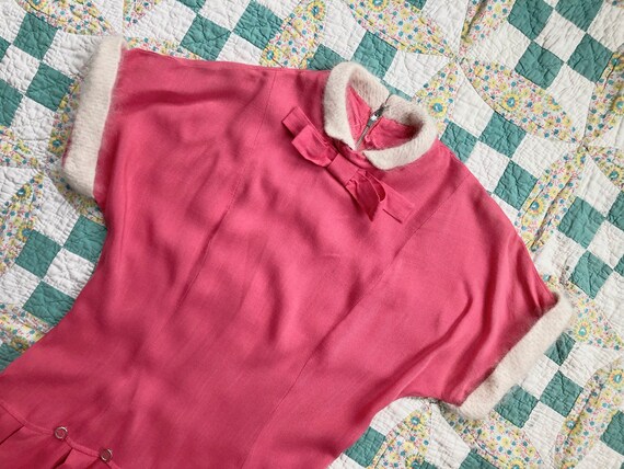 50s Bubble Gum Pink Linen Drop-Waist Dress with A… - image 4