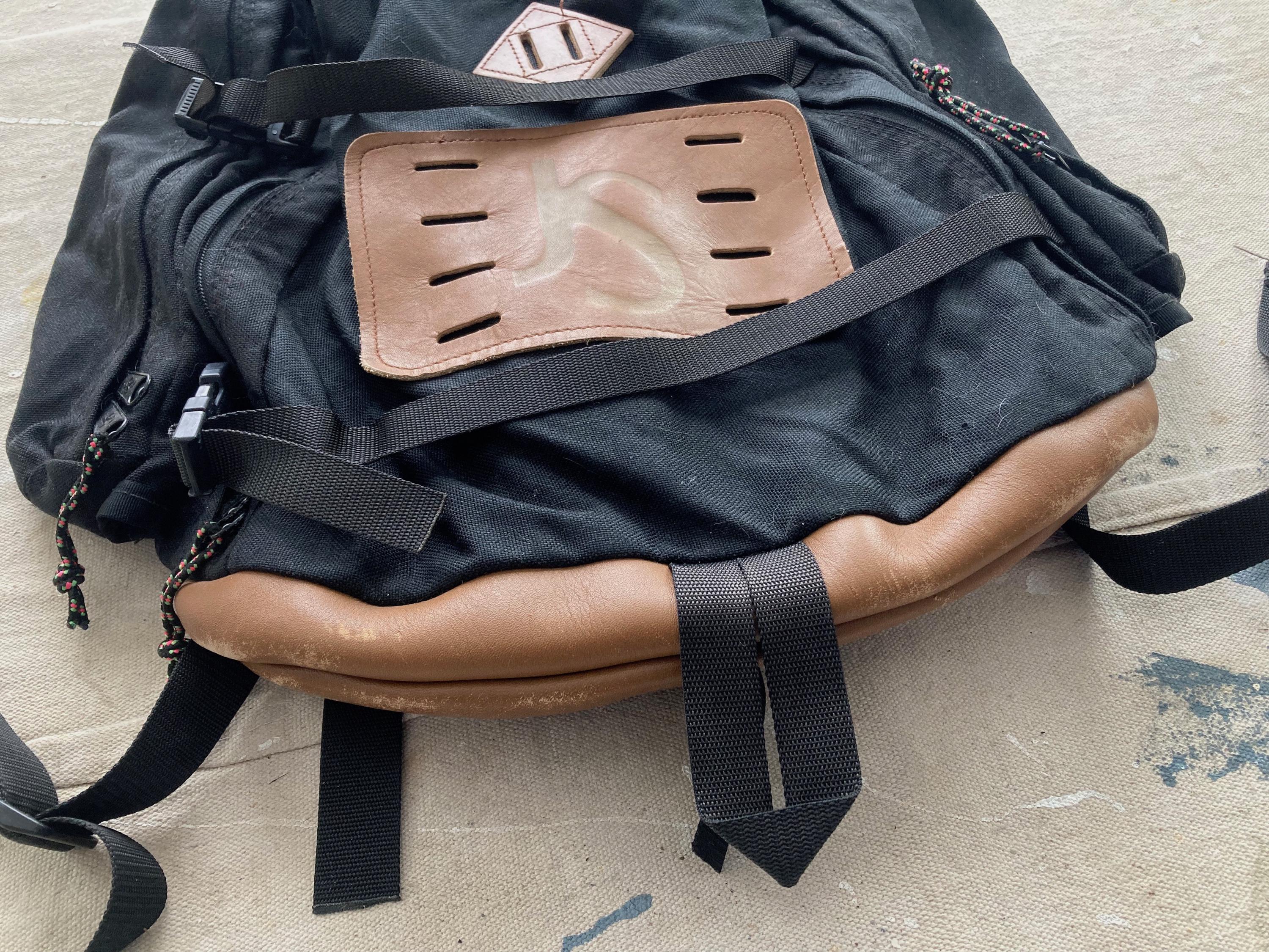Vintage 90s Black Leather Bottom Backpack / 1990s Greatland