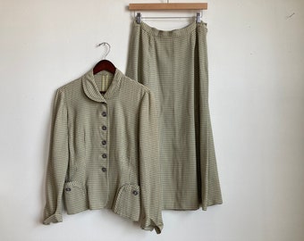 M 40s Cotton Skirt Suit 28&quot; Waist Windowpane Plaid Batwing Jacket and Skirt 40s Set