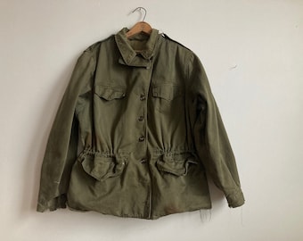 1950s Womens Field Jacket M-51 Korean War Cotton Sateen Thrashed Combat Worn Cold Weather Uniform 60s 1950s 50s