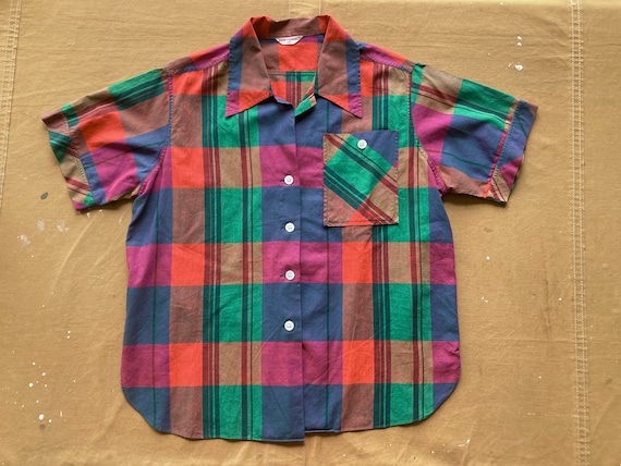 M 40s Ship n' Shore Plaid Cotton Button Down Mult… - image 1