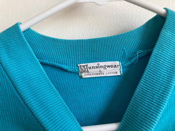 50s Munsingwear Pocket Tee Cotton Knit Turquoise … - image 6