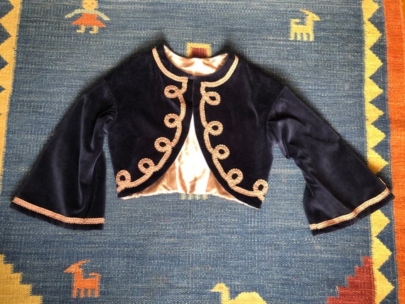 30s Navy Blue Velvet Bell Sleeve Bolero with Lace