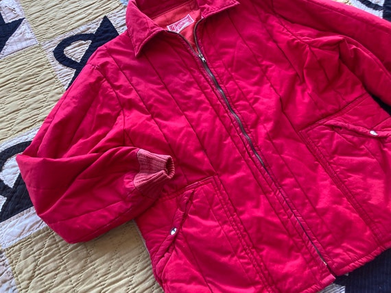 L XL 50s Quilted Red Cotton Thermorama Jacket Zip… - image 2