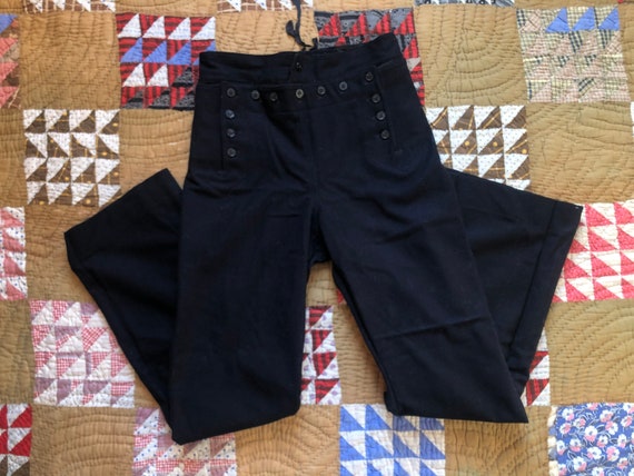 40s Wool Navy Sailor Pants Navy Blue High Waist Fl
