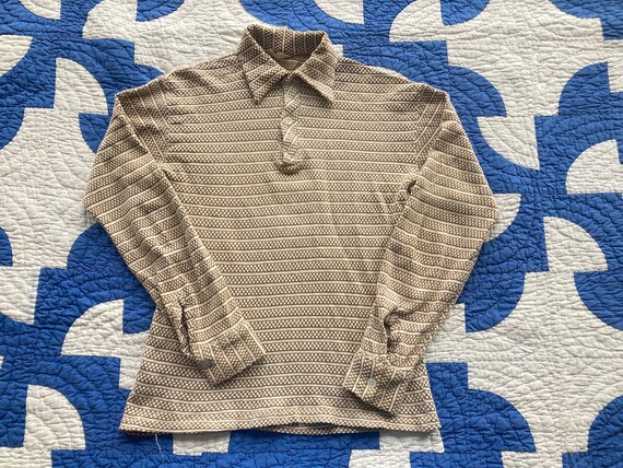 XS S 50s Cotton Knit Loop Collar Shirt by Barclay… - image 1