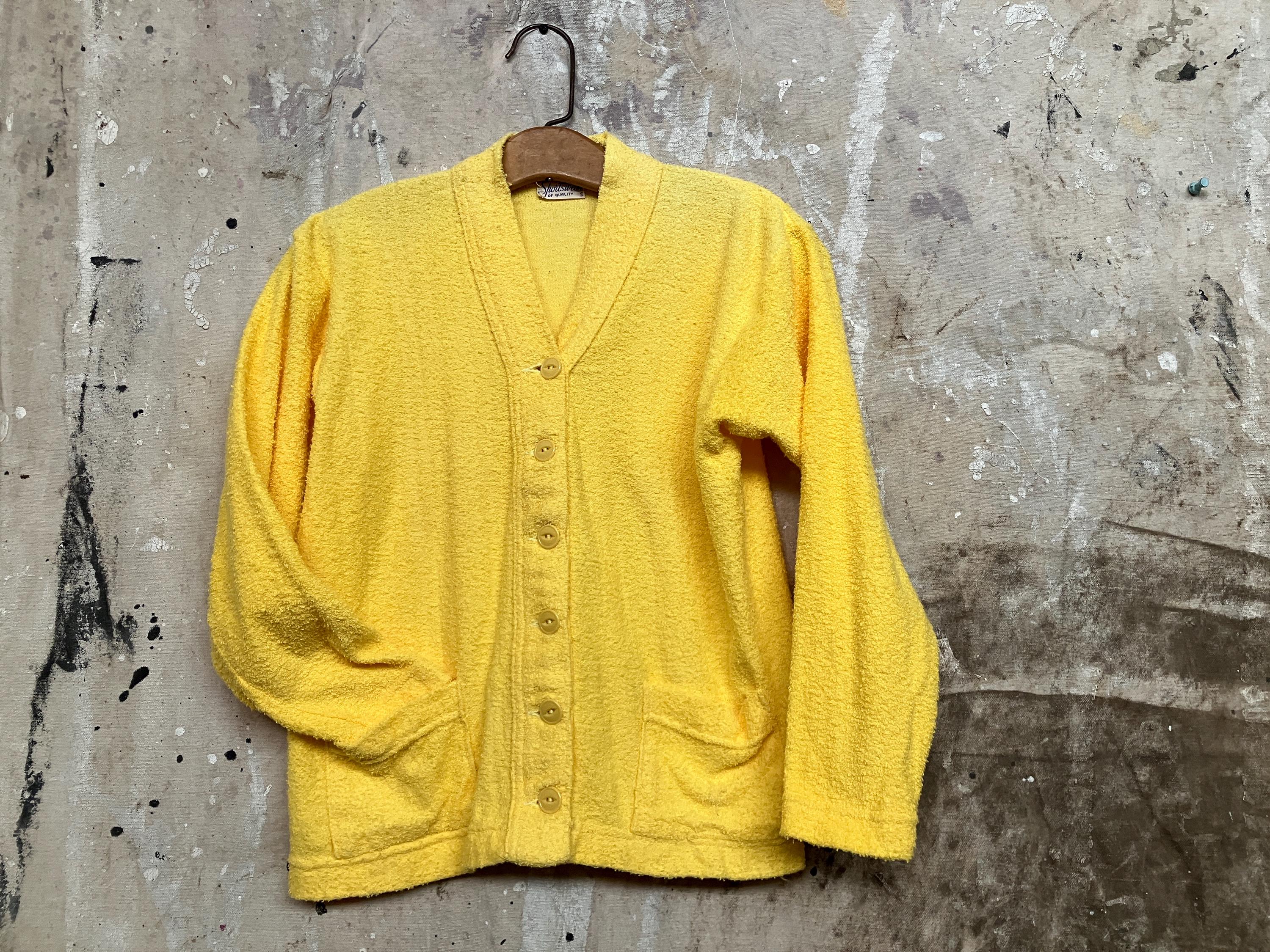 Deadstock 1950s Banana Yellow Terry Cloth Cardigan Women