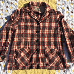 M 50s 60s Field and Stream Wool Shirt Jacket 49er Plaid Button Down Up Patagonia Made in USA Minnesota 1950s 1960s